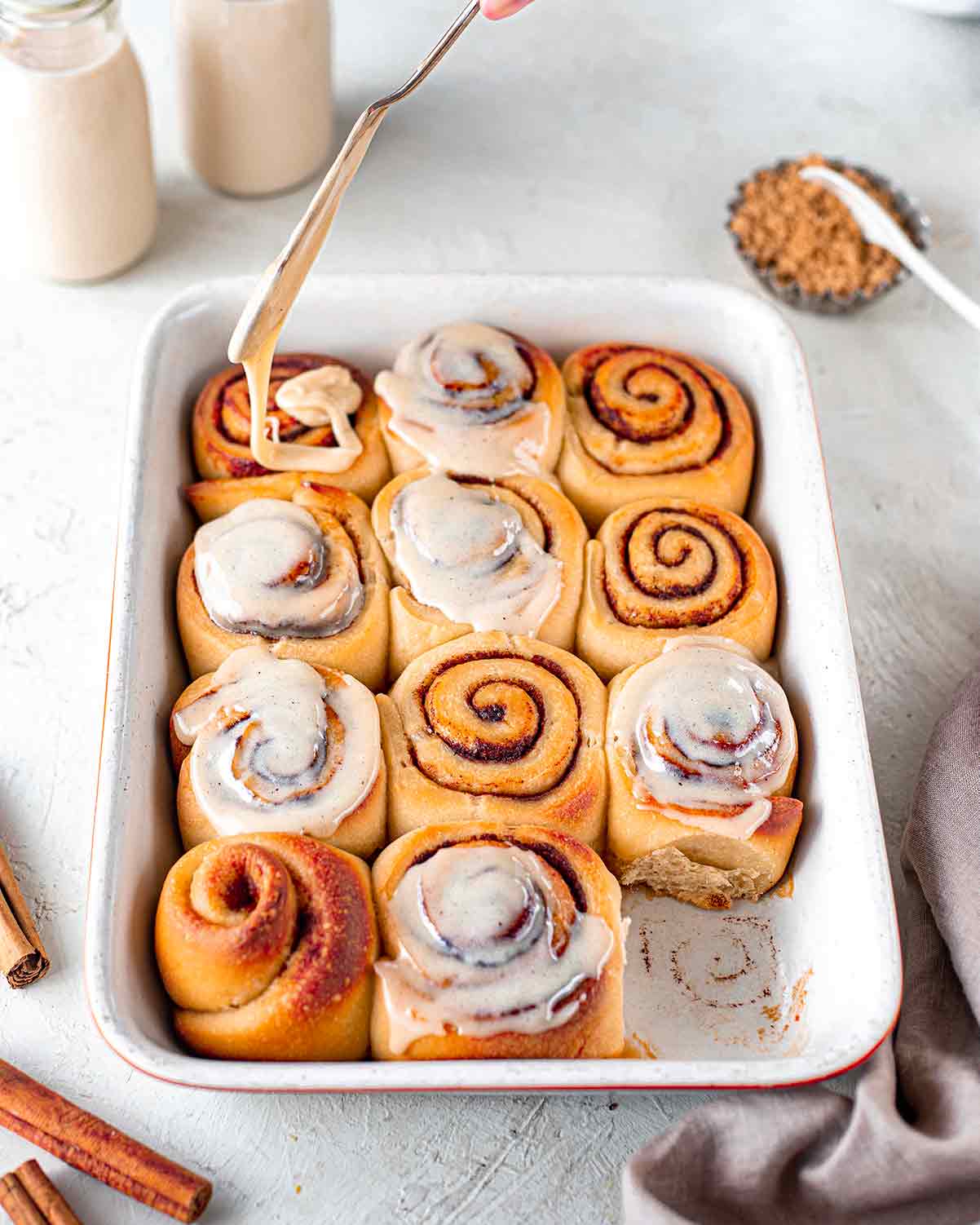 Sourdough cinnamon rolls with maple vanilla glaze (vegan)