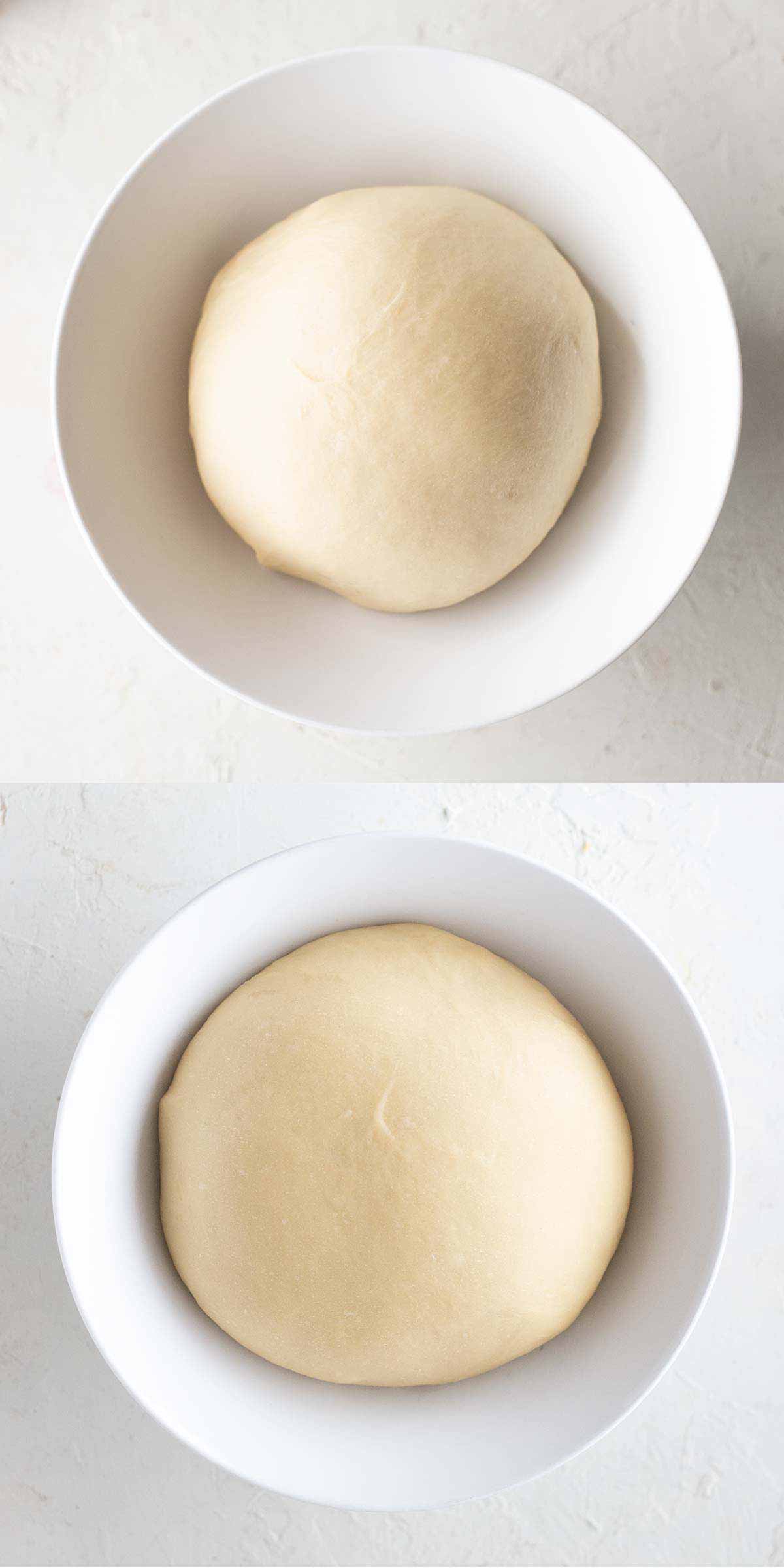 2 image collage of the first rise of the dough for the vegan cinnamon rolls.