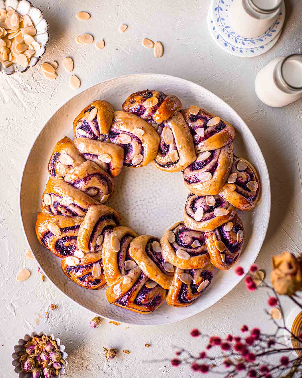 Blueberry and Almond Christmas Bread Wreath Recipe - Rainbow Nourishments