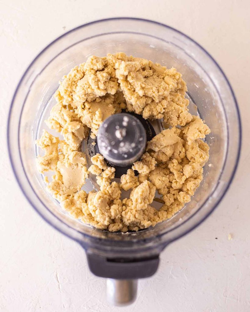 Ingredients blitzed in a food processor for the vegan egg tart pastry