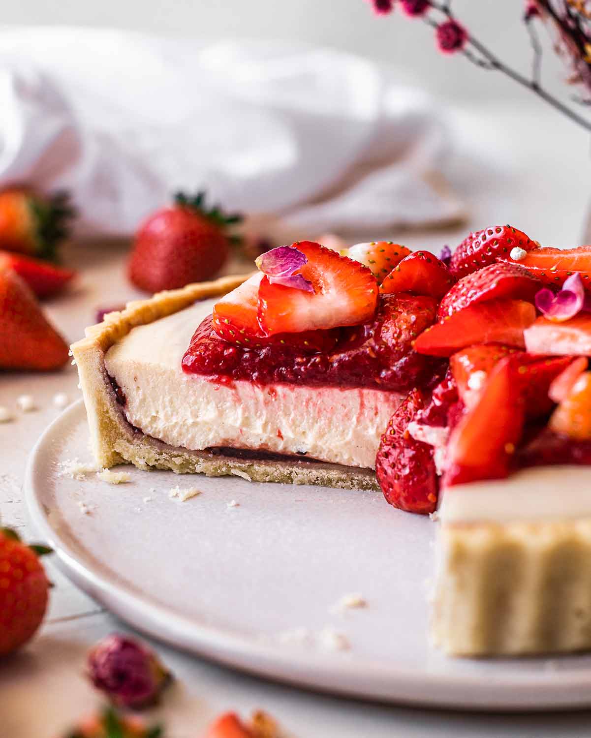 Close up of creamy interior of tart.