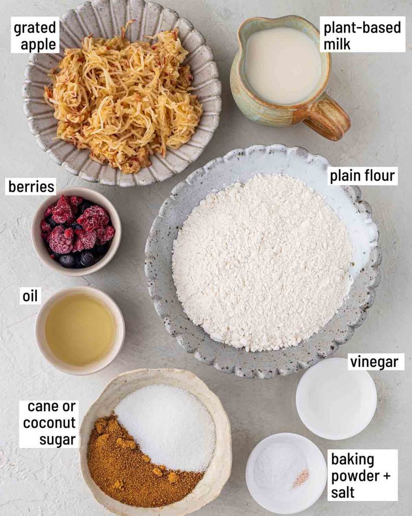 Flatlay of ingredients for muffins.