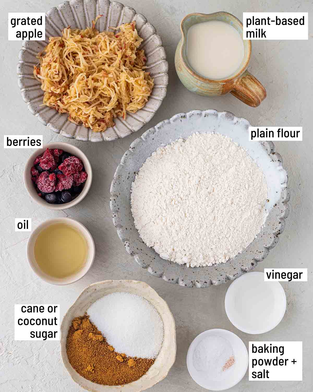 Flat-lay of ingredients for the muffins.