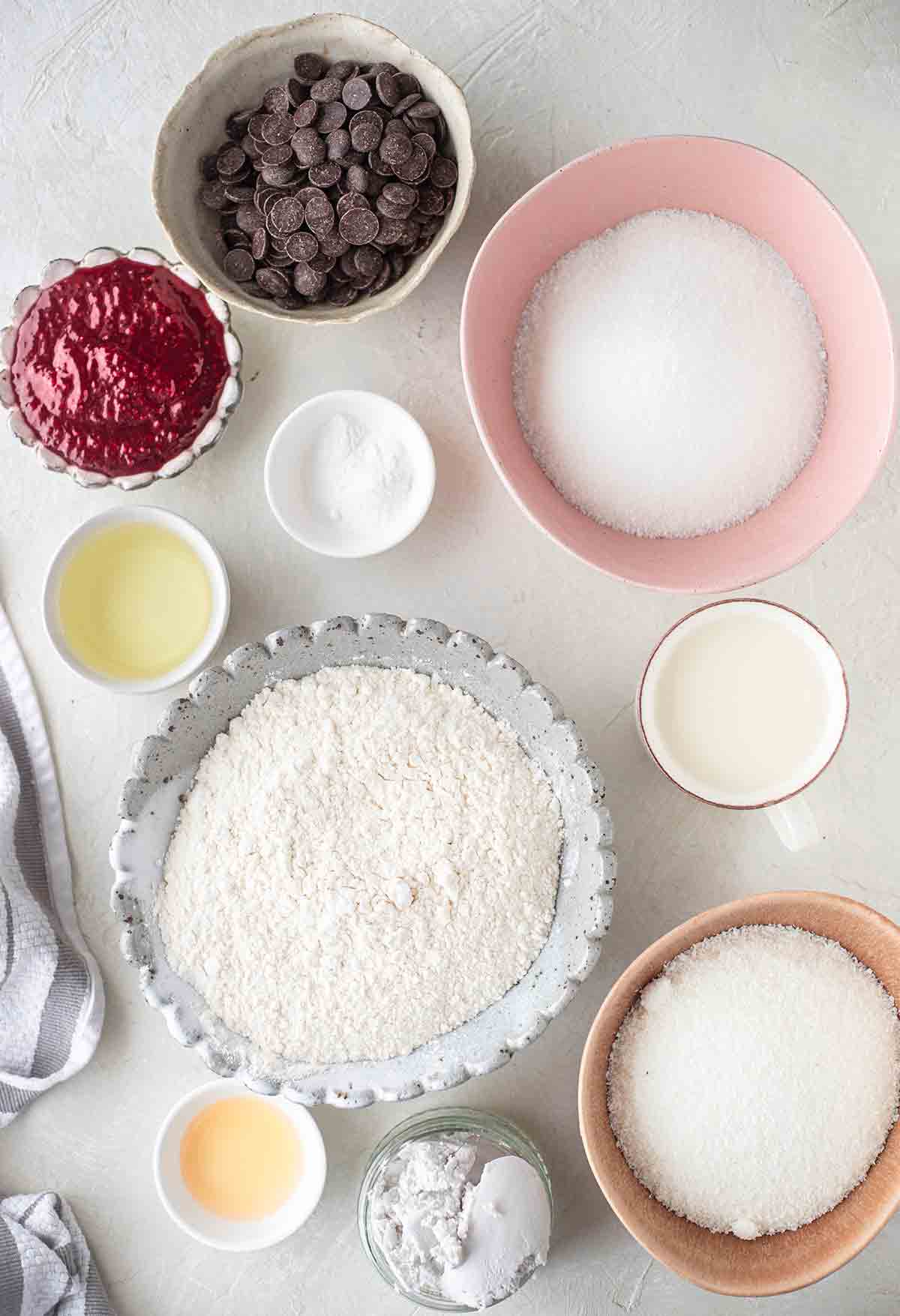 Flatlay of ingredients for vegan lamingtons.