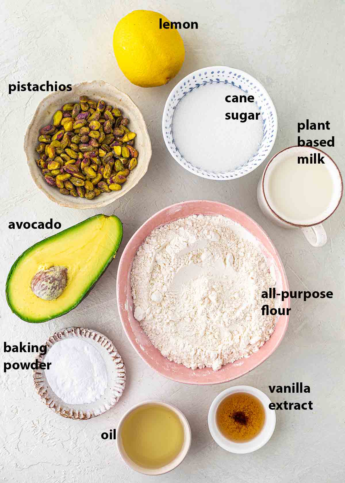 Flatlay of vegan-friendly ingredients for the cake.