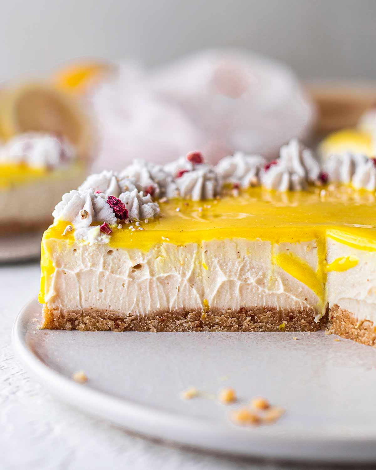 Close up of texture of creamy cheesecake