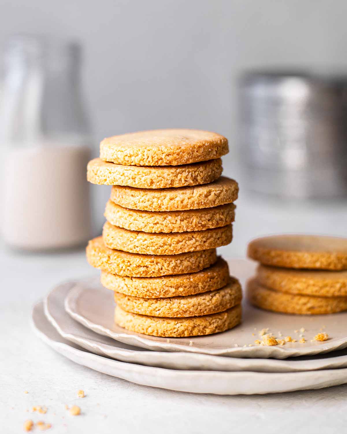 Stack of vegan almond flour shortbread cookies.