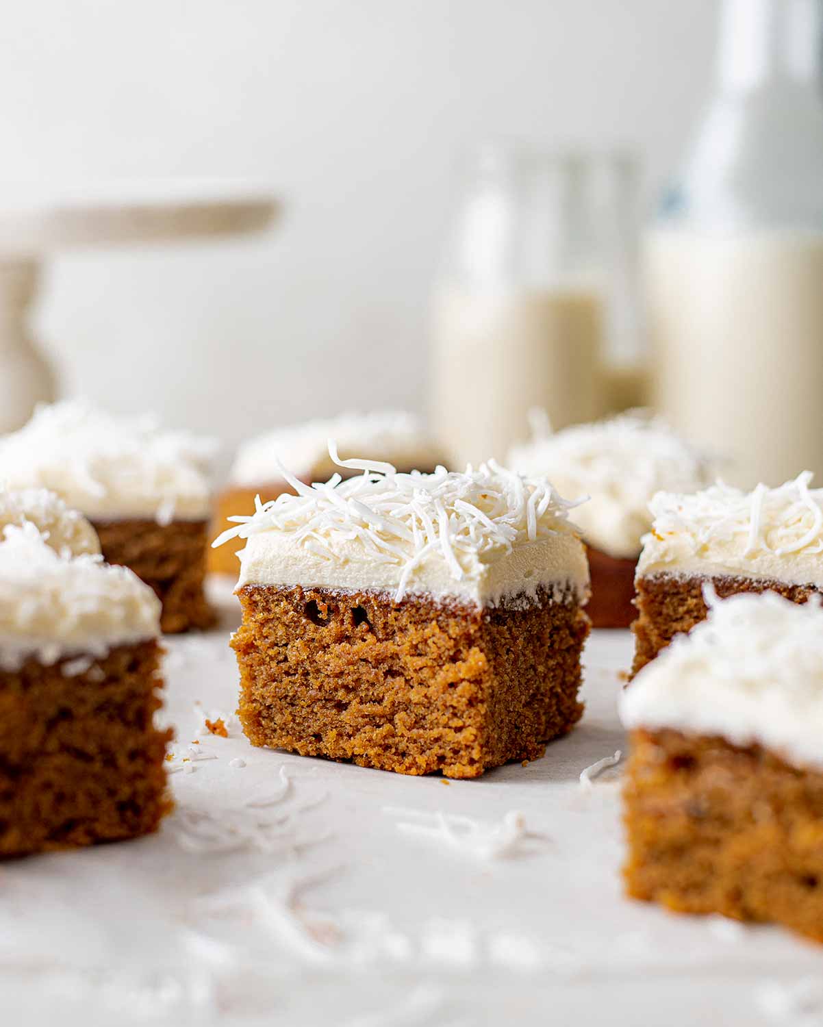 Close up of individual slice of ginger cake.
