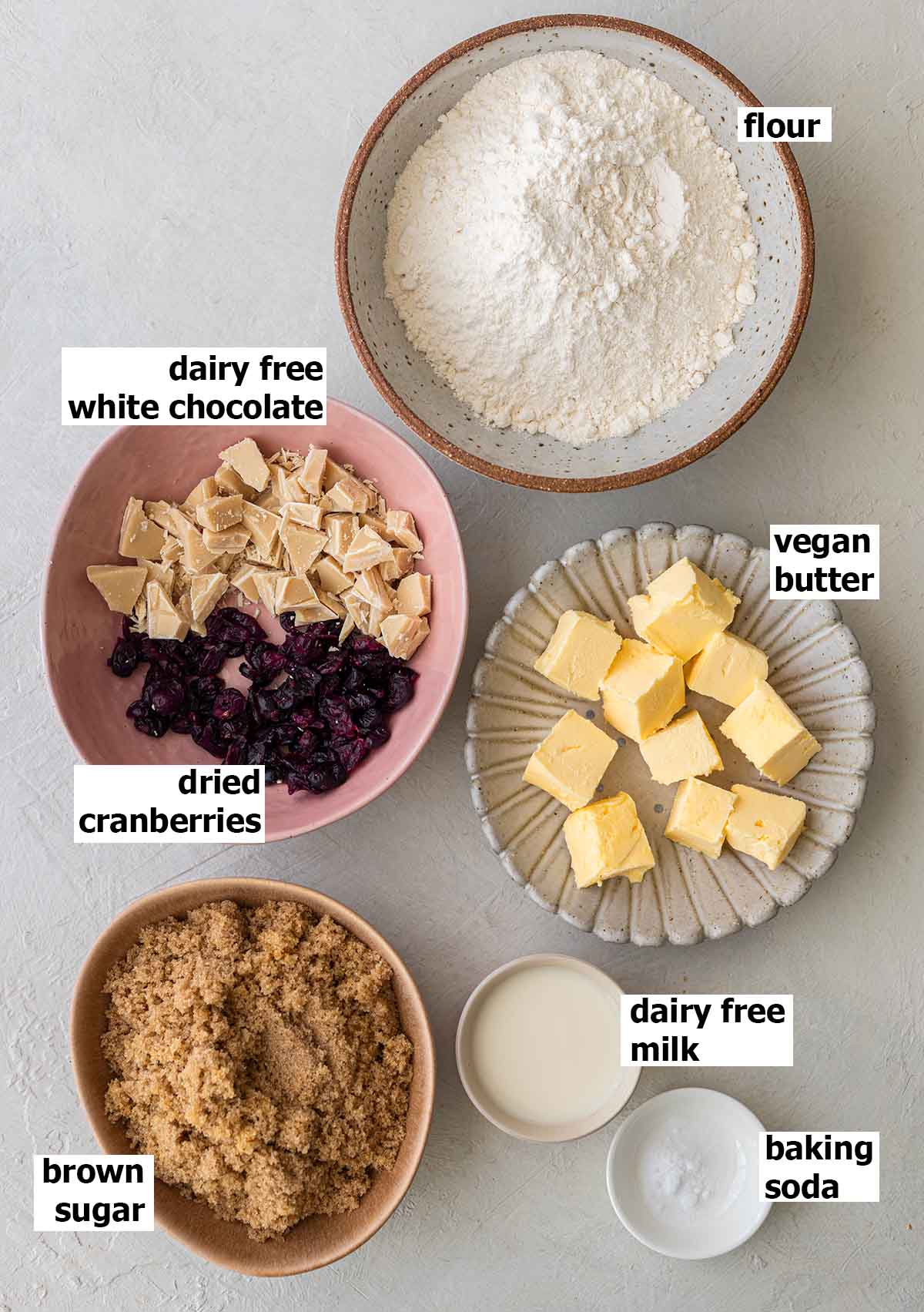 Flatlay of ingredients for cookies.