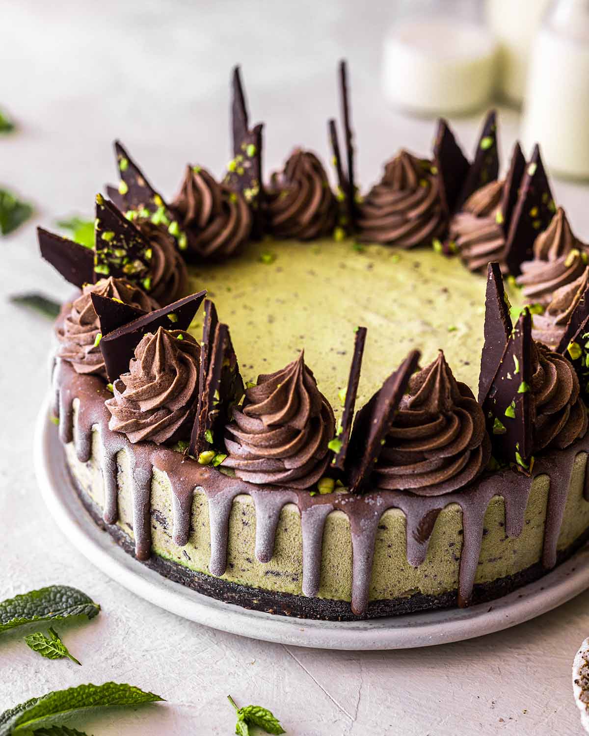 Close up of decorations on ice cream cake.