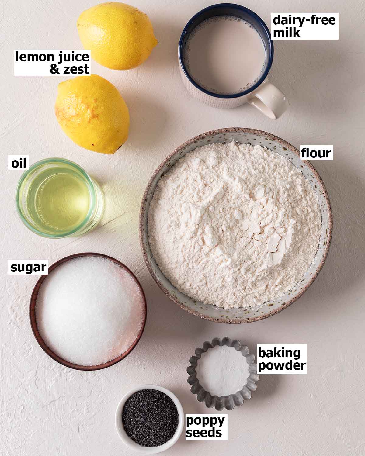 Flat-lay of ingredients for the muffins.