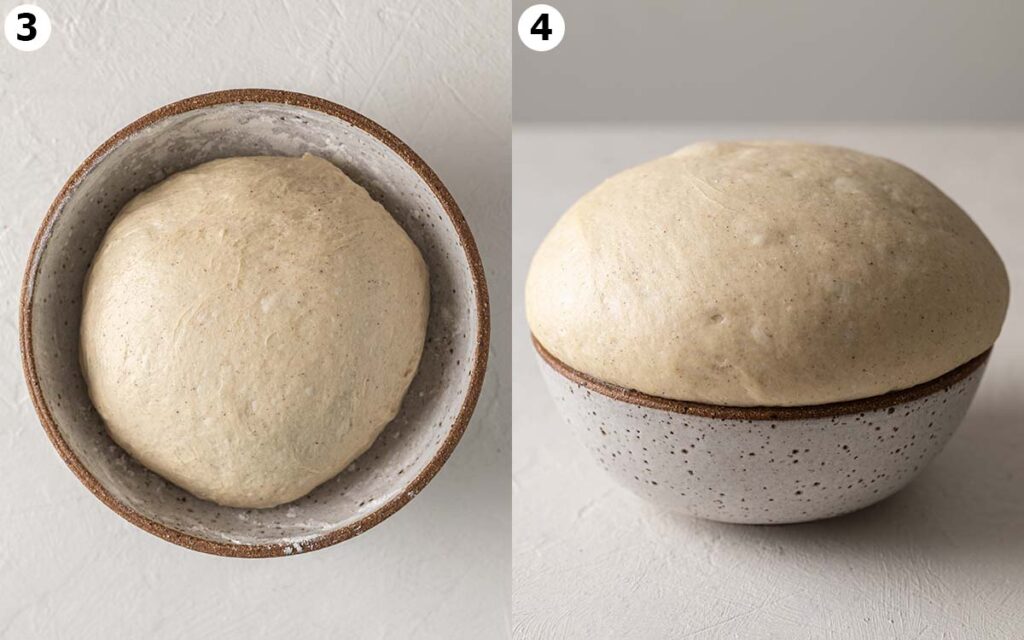 Two image collage of first rise for the dough.