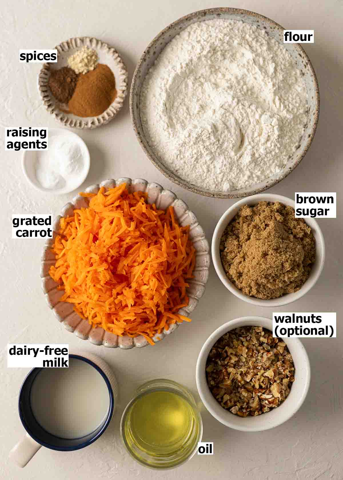 Flatlay of ingredients for muffins.