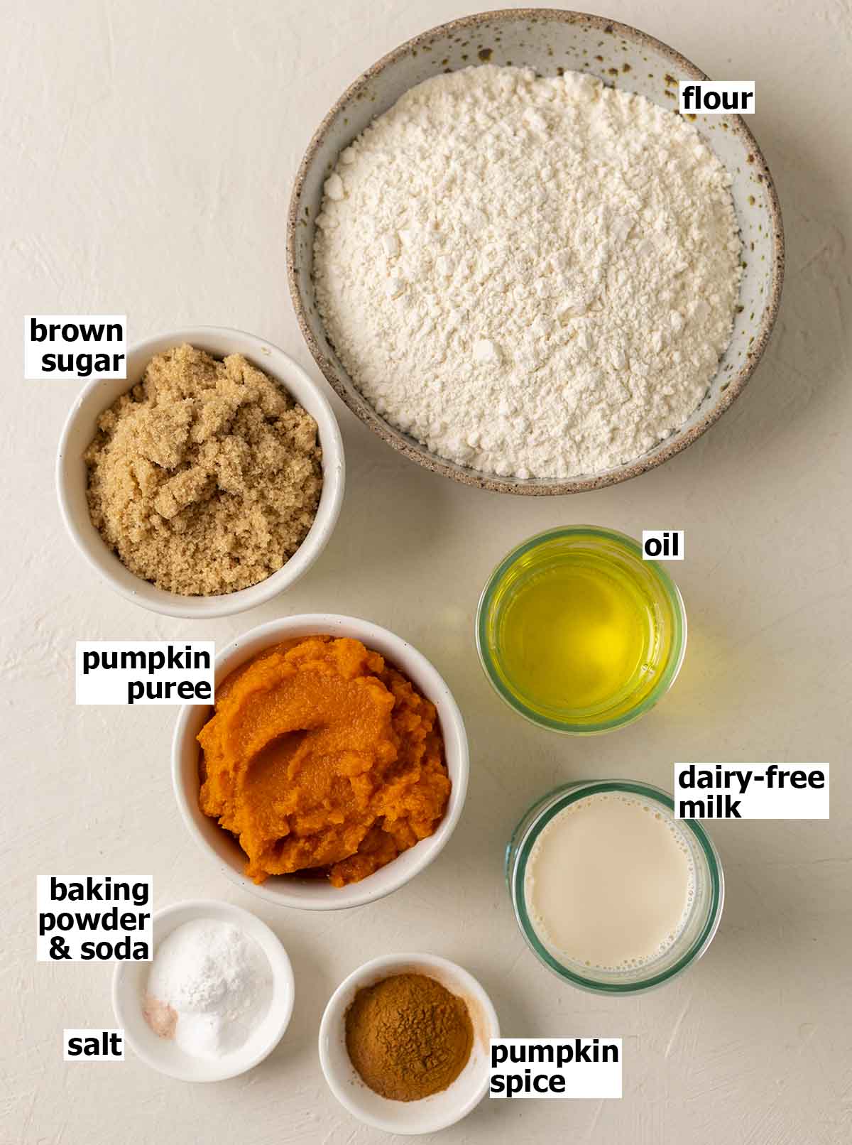 Flatlay of ingredients for muffins.