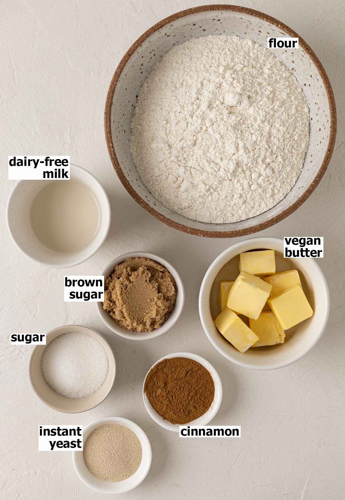 Flat-lay of ingredients for the cinnamon babka.
