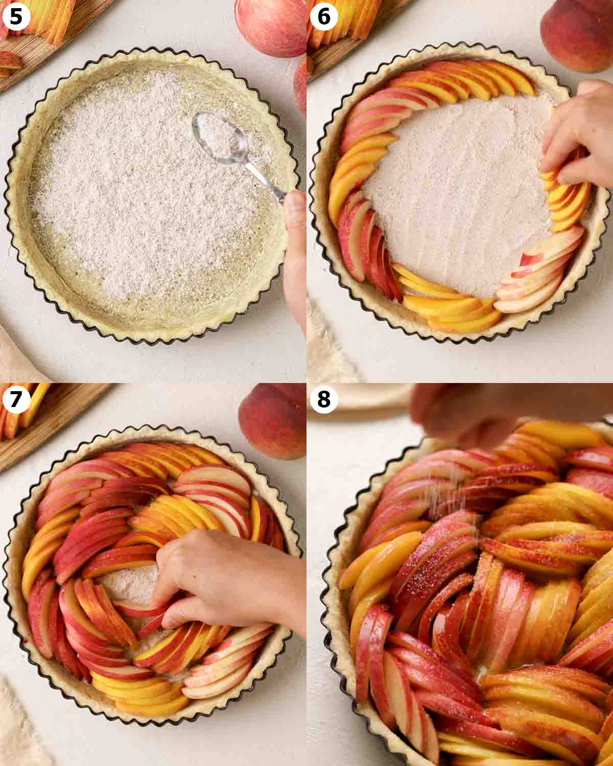 Four image collage showing how to assemble the tart and its different components.