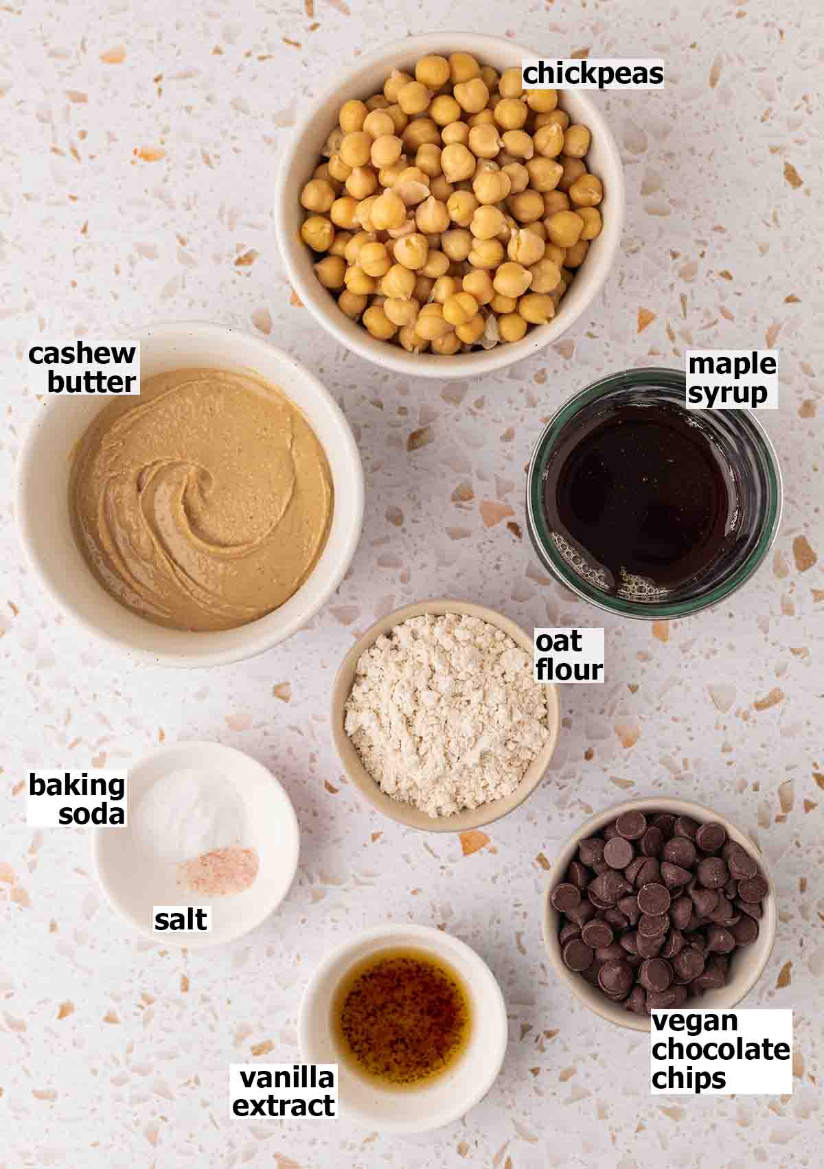 Flat-lay of ingredients for chickpea blondies.