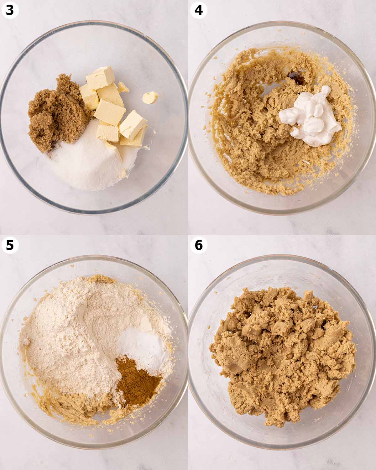 Four image collage showing how to make the cookie dough, step-by-step.