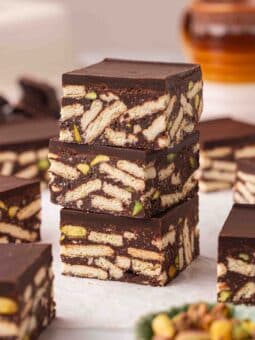 Stack of three slices of hedgehog slice.