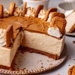 Close up of creamy texture of Biscoff cheesecake.