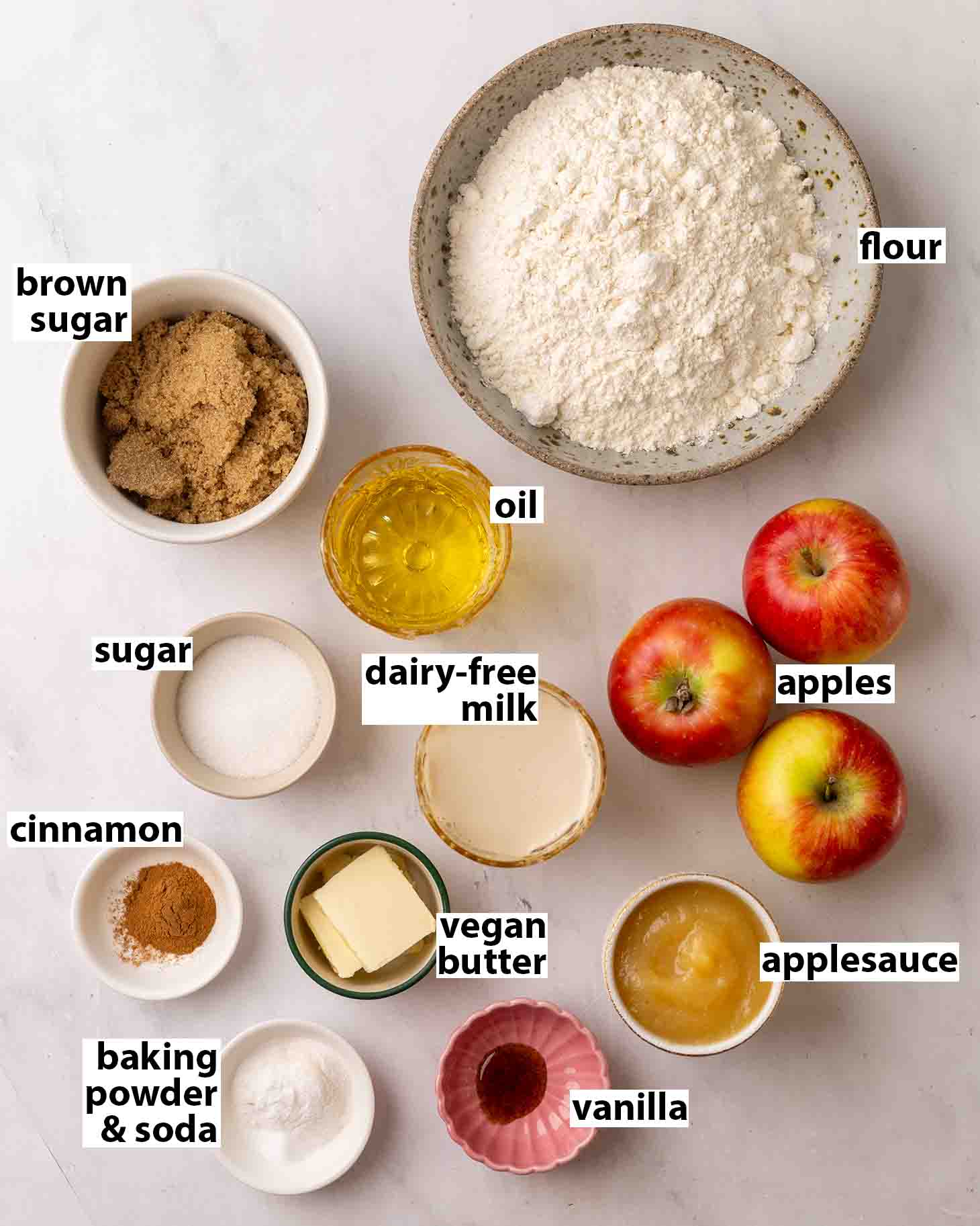 Flat-lay of ingredients for the vegan jumbo muffins.